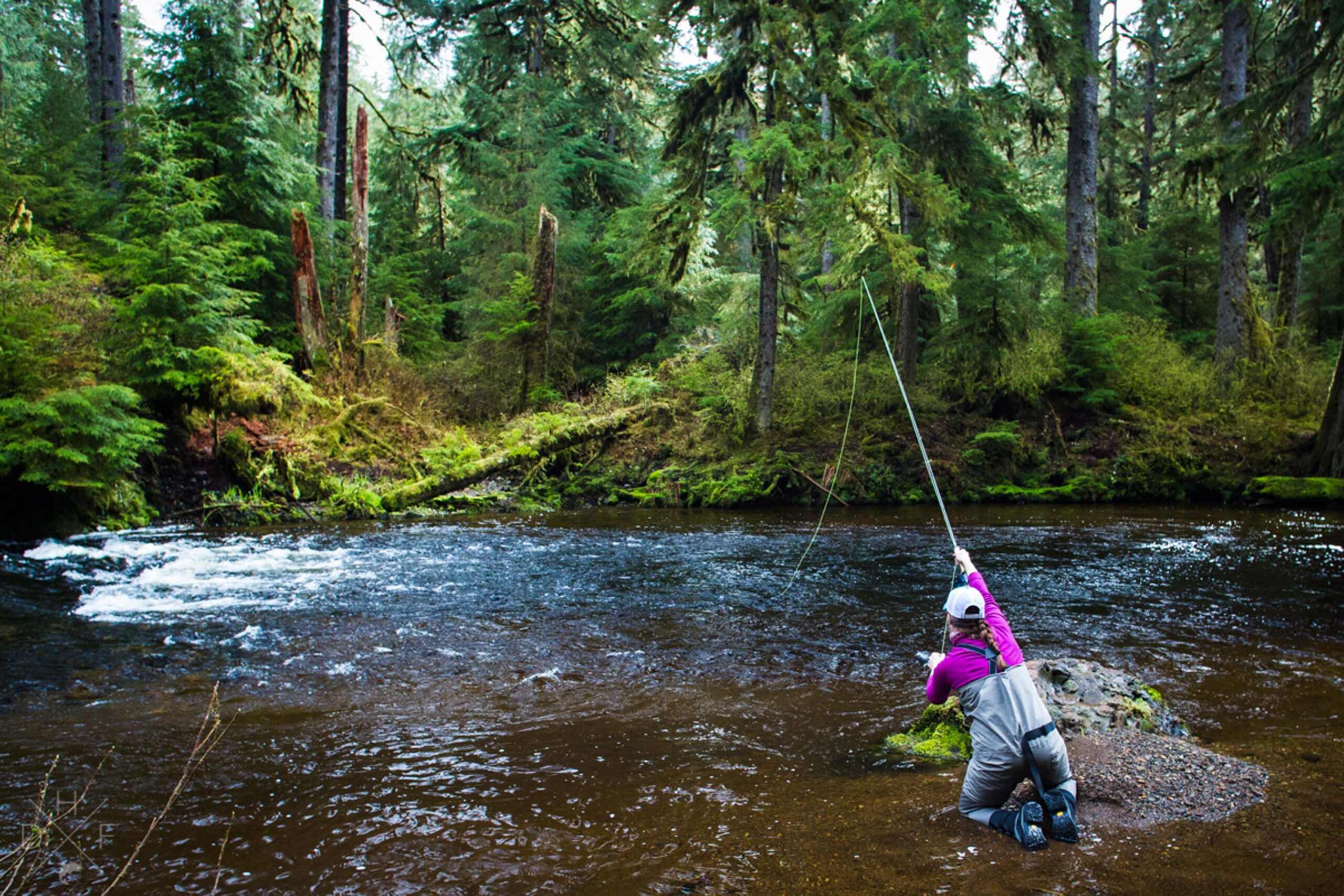 An angler fishes the waters of the Tongass National Forest. (Lee Kuepper)